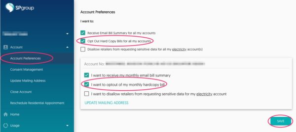 Opt out SP Group hardcopy bill - 使用量の郵送を止める